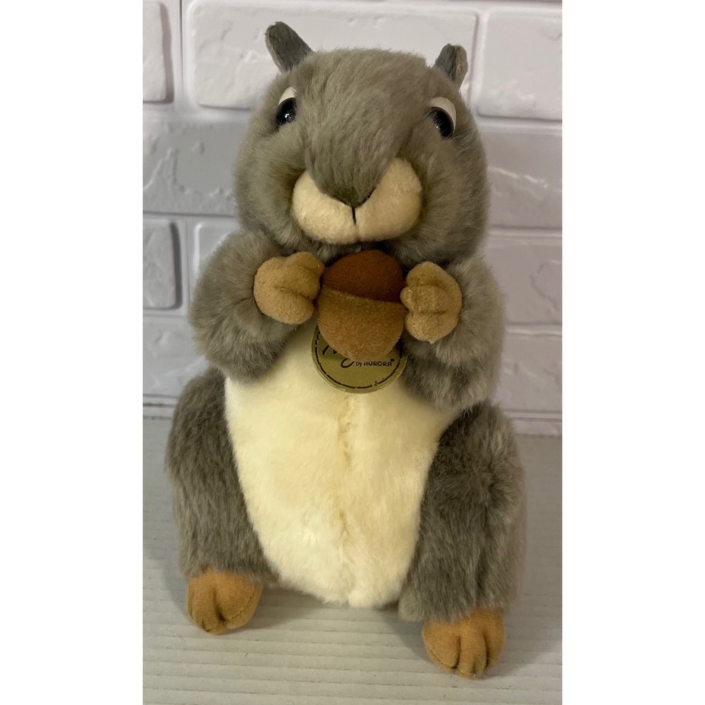 Aurora Miyoni Plush Squirrel Unisex 8 Inch Gray Realistic Stuffed Animal Acorn